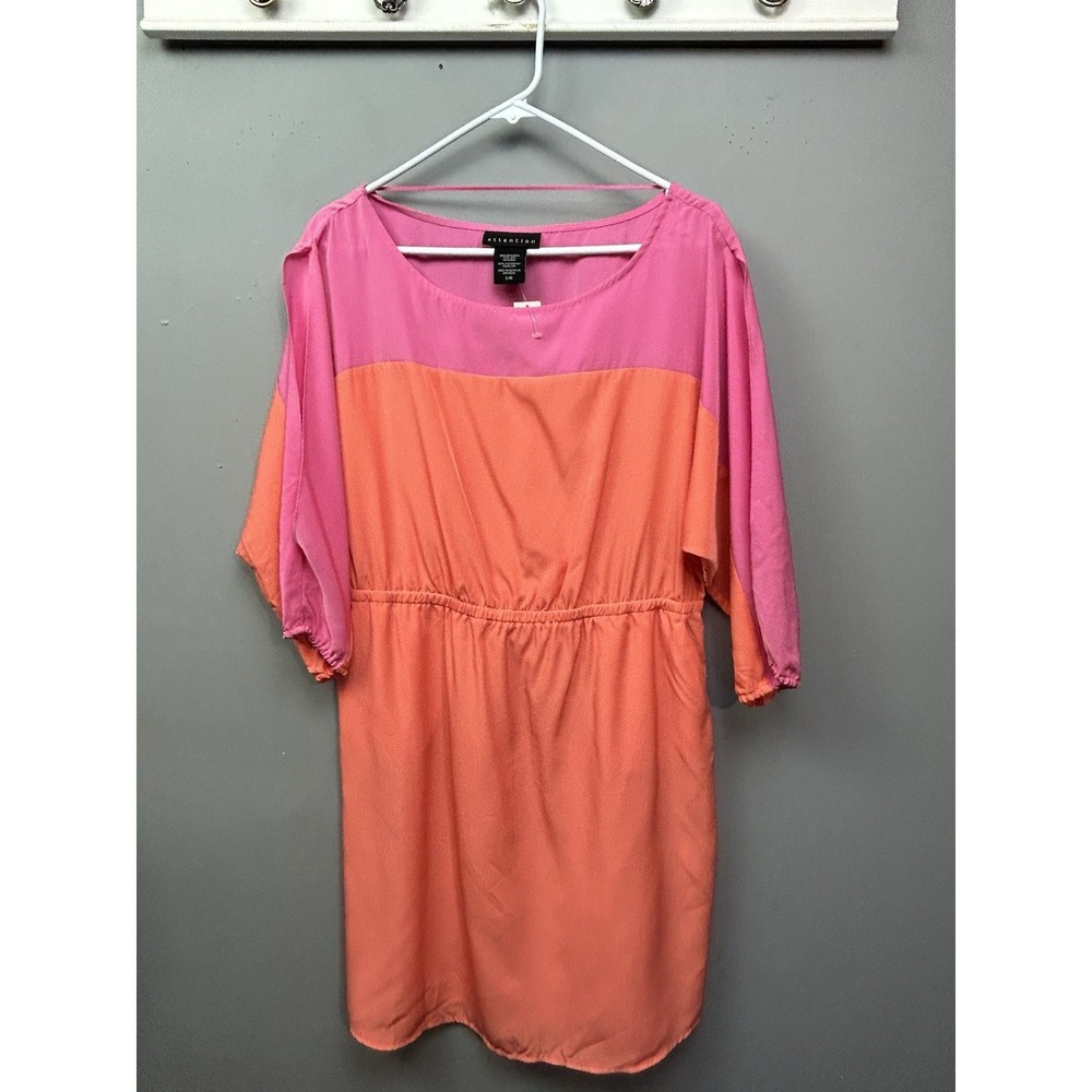Attention Dress Womens Large Pink Orange Colorblock Split Sleeve Elastic Waist